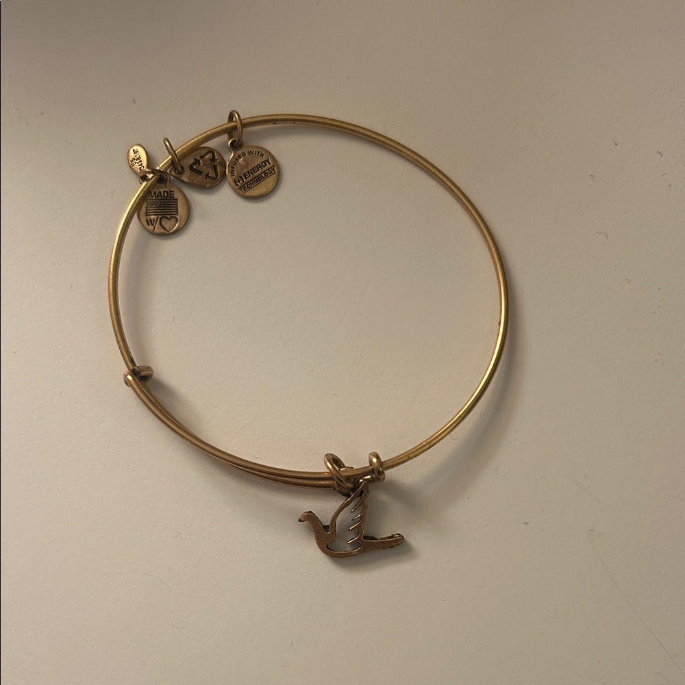 Alex and Ani Gold Dove/Bird Charm Bangle Bracelet